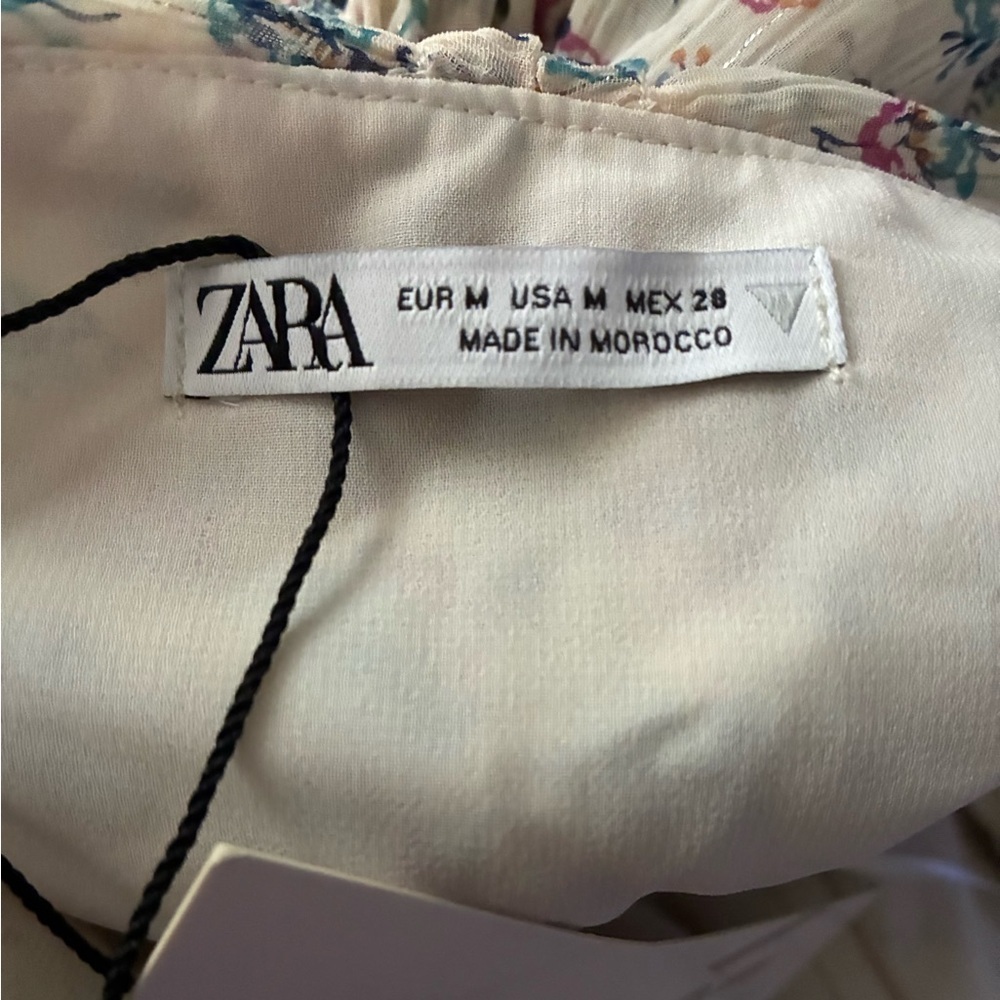 🆕 ZARA Metallic Thread Draped Ruched Floral Printed Halter Mini Dress M🆕 - Picture 14 of 16